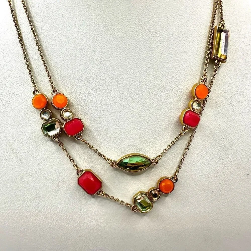 Kate Spade gold tone long rhinestone neon station necklace